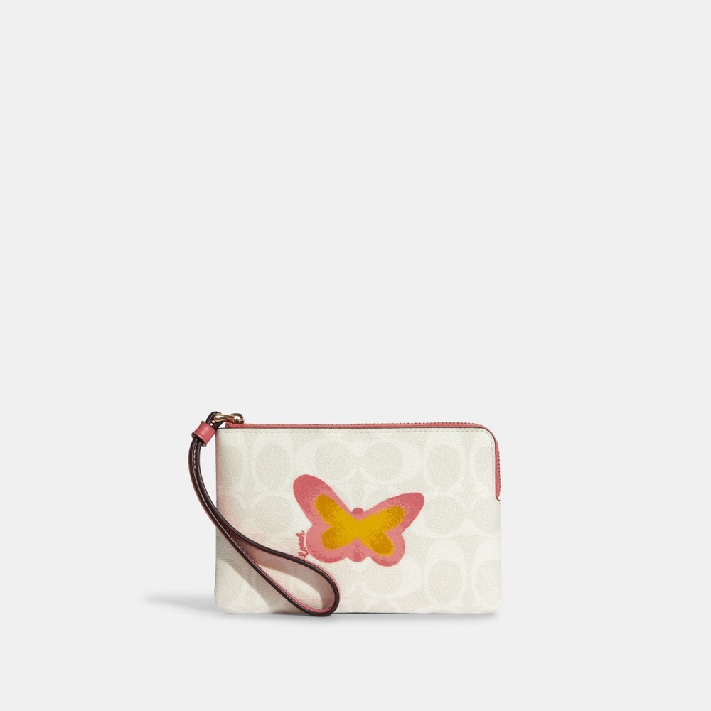 COACH Corner Zip Wristlet In Signature Canvas With Butterfly